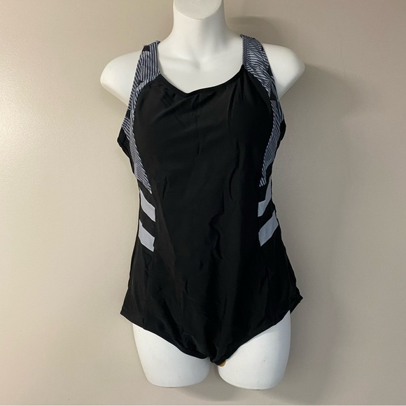 One Piece Swimsuit Size Large Womens Black Gray Stretch - Picture 1 of 12